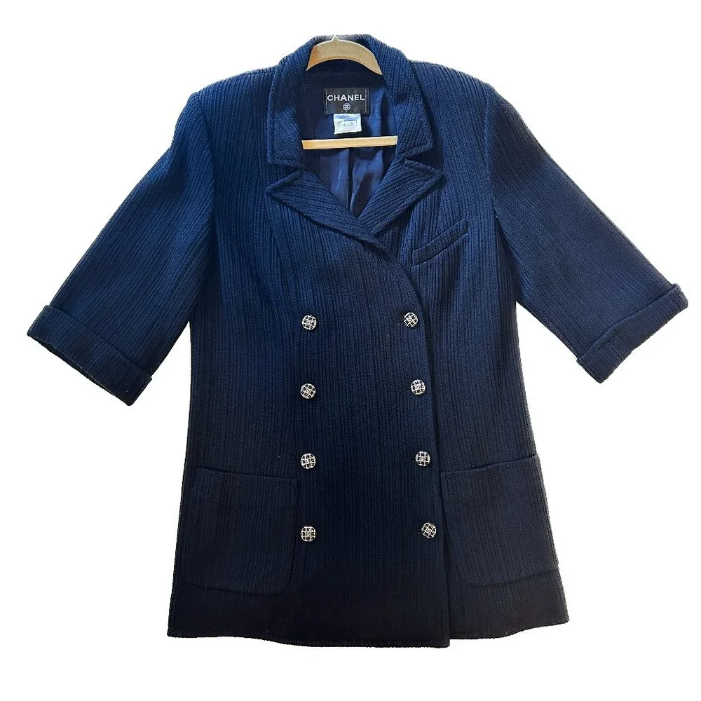 CHANEL Navy Blue Double-Breasted Blazer Coat from 2013